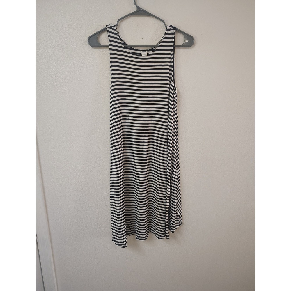 Old Navy Womens Black White Striped Sleeveless Swing Mini Dress Medium M Tank